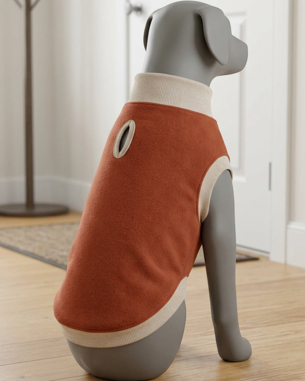 Pvxvg Fleece Pullover Pet Sweater Medium Rust Oatmeal - Lifestyle view